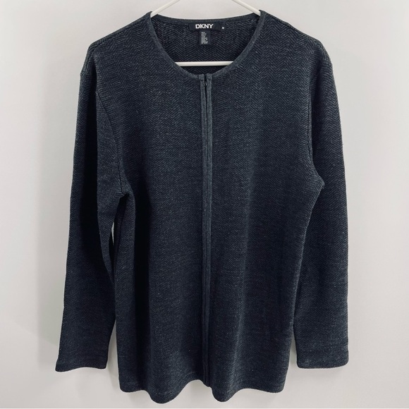 DKNY 100% Merino Wool Herringbone Long Sleeve Zip Up Mid Weight Jacket Office - Picture 1 of 8